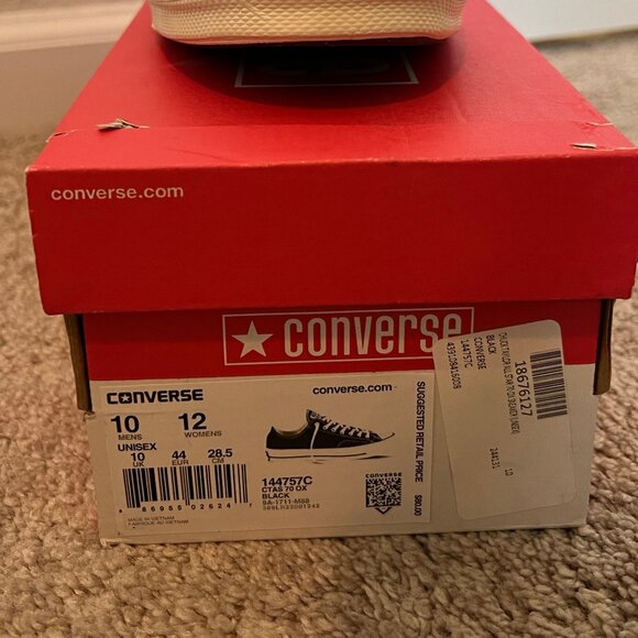 Unisex Converse Chuck Taylor 70 Low Top Black & Cream Sneakers Size M10/W12 BNIB - Picture 2 of 5